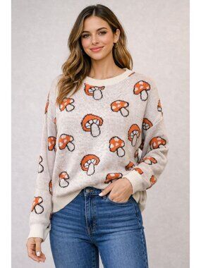 SUPER MASSIVE BRAND MUSHROOM PATTERN KNIT SWEATER LONG SLEEVE XL Novelty Cottage